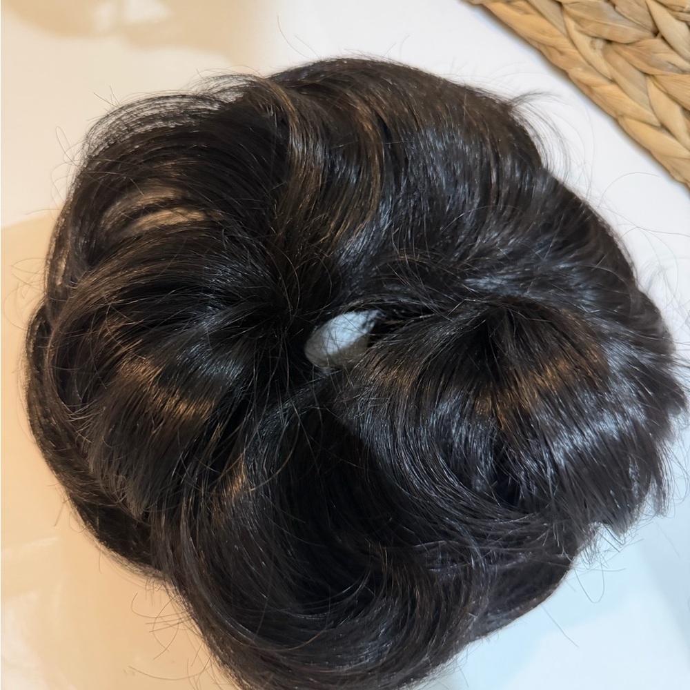 Black Hair Bun Scrunchie Topper - Sleek Hairpiece human hair